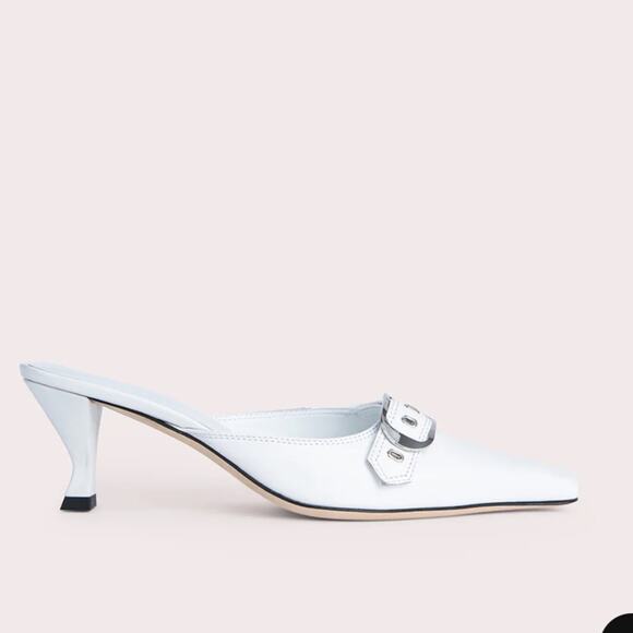 by far evelyn white lambskin leather sculpted kitten slip on heels mules size 38 - Picture 13 of 13